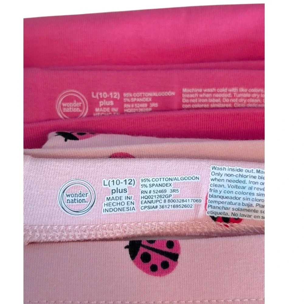 Wonder Nation Girls Flare Leggings 2-Pack Pink Ladybug & Pink Large 10/12 Plus